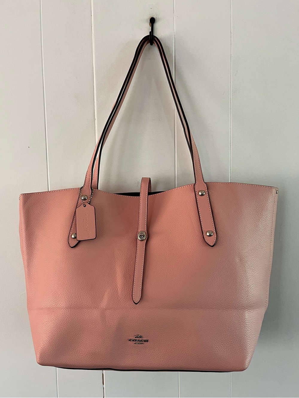 Coach Large 58849 Peony Pink Market Leather Turnlock Tote Shoulder Bag Pastel